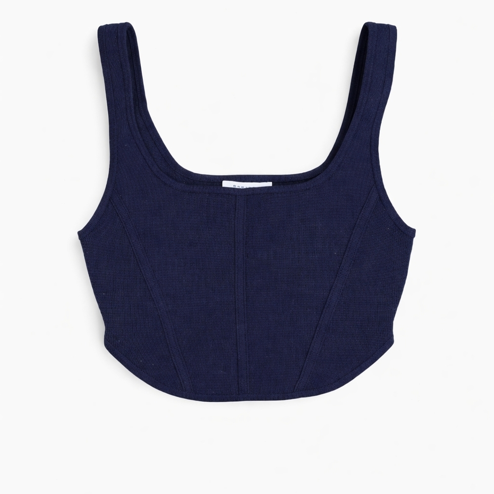 Aritzia Babaton Sculpt Knit Cropped Tank Navy Square Neck Top, Size M